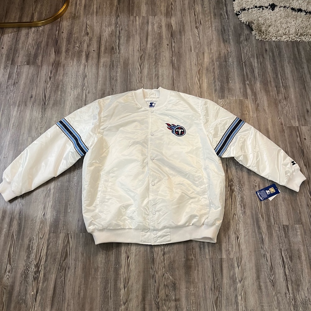 TENNESSEE TITANS 2023 Starter White Satin Snap Down Jacket Size 4XL